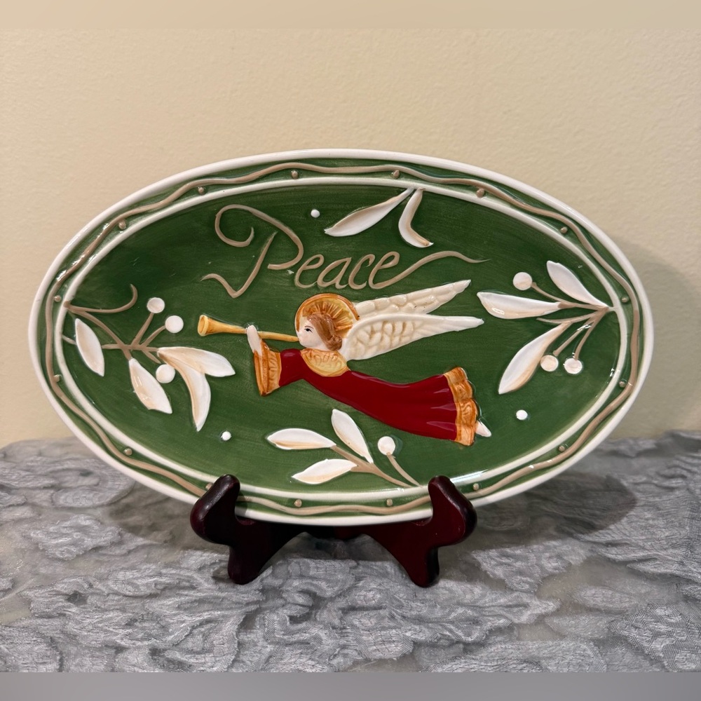 Fitz & Floyd Bianco Holiday Peace Sentiment Tray